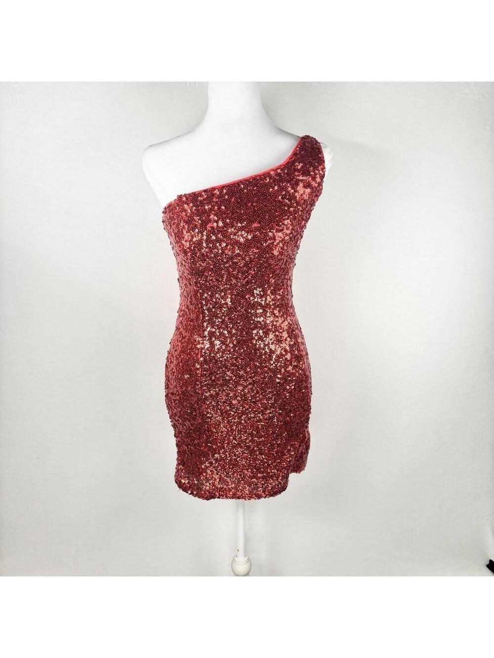 Altar'd State Red Sequin Asymmetrical Mini Dress, Small